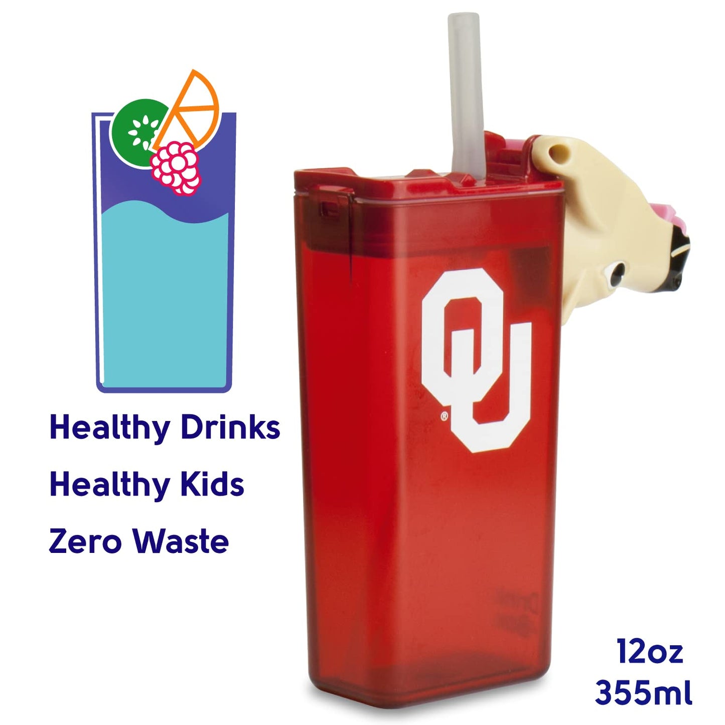 FUNTOPS Reusable Water Bottle | Officially Licensed NCAA Sports Bottle | BPA Free | Dishwasher Safe | Boomer & Sooner Mascot | 12 oz Drink in the Box…