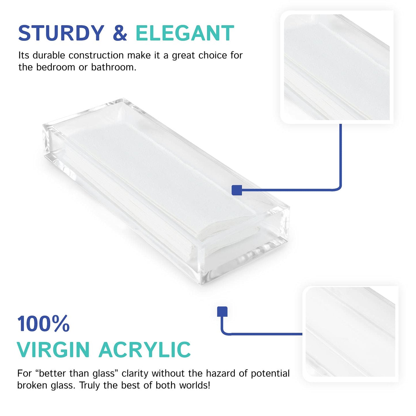 Huang Acrylic Clear Hand Towel Tray 11"x4" (10.5"x3.5" Internal) | for Bathrooms, Kitchens, Hosting, Picnics, Parties | Long Lasting Premium Acrylic…