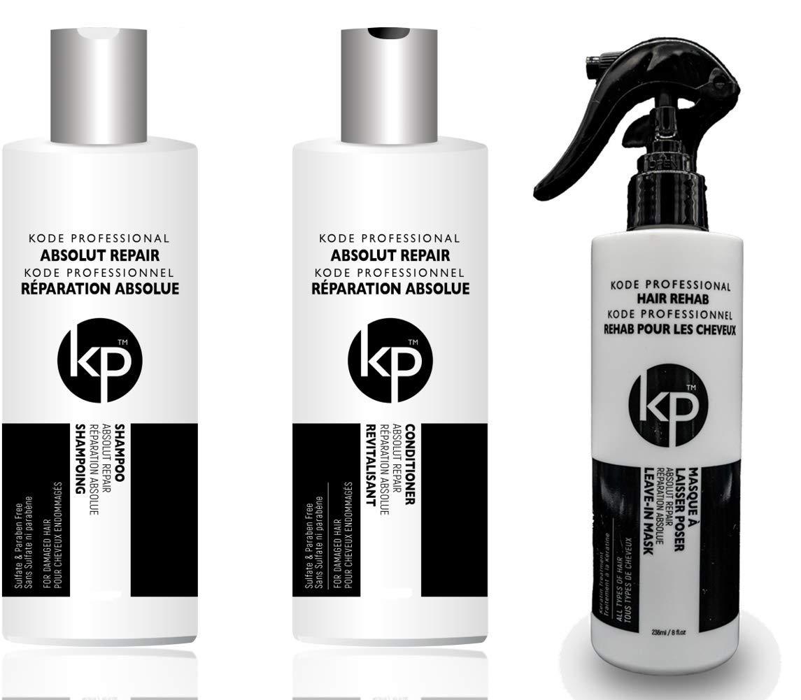3PC Bundle: Kode Professional Absolut Repair Shampoo, Conditioner and 8oz Hair Rehab Kit (8oz Rehab Kit)