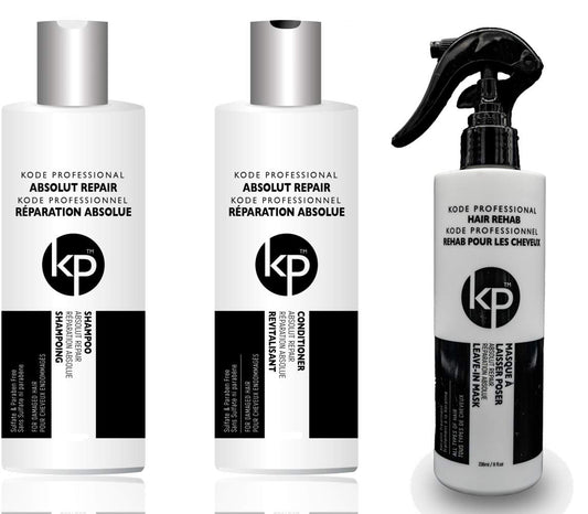 3PC Bundle: Kode Professional Absolut Repair Shampoo, Conditioner and 8oz Hair Rehab Kit (8oz Rehab Kit)