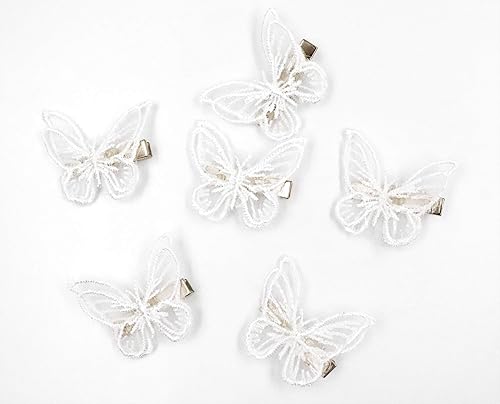 Ruwado 6 Pcs Butterfly Hair Clips Lace White Soft 3D Metal Cute Hair Accessories Alligator Clips Pins for Women Girls Wedding Theme Parties Favor