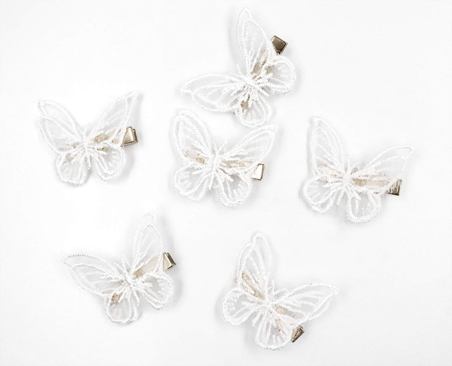 Ruwado 6 Pcs Butterfly Hair Clips Lace White Soft 3D Metal Cute Hair Accessories Alligator Clips Pins for Women Girls Wedding Theme Parties Favor