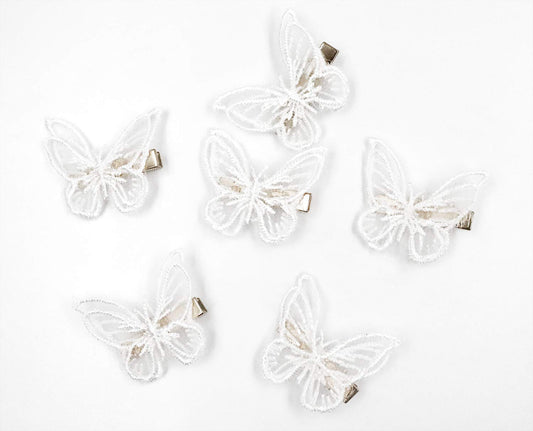 Ruwado 6 Pcs Butterfly Hair Clips Lace White Soft 3D Metal Cute Hair Accessories Alligator Clips Pins for Women Girls Wedding Theme Parties Favor