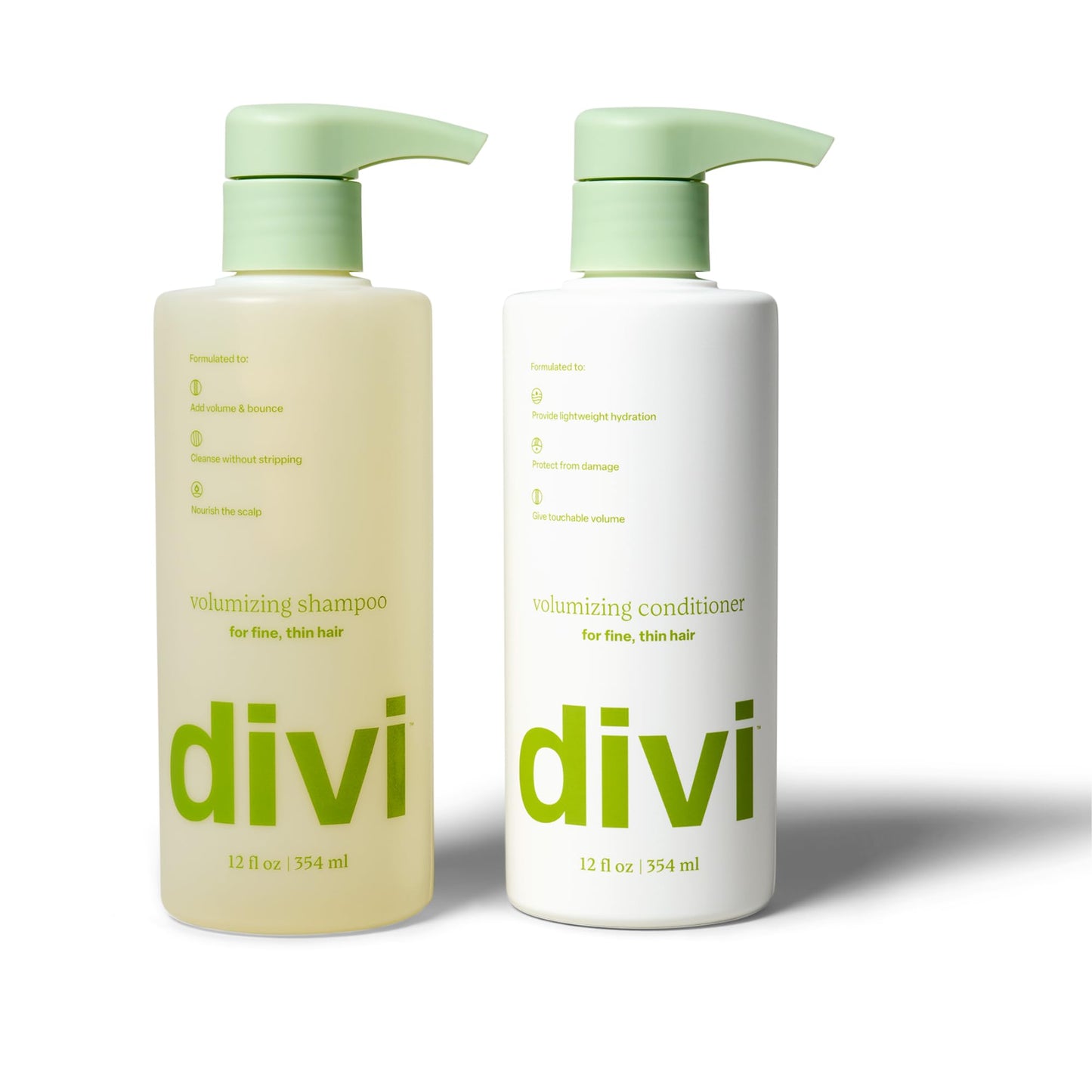 Divi Volumizing Shampoo and Conditioner Set for Women and Men - Lightweight Hair Care Duo for Fine and Thinning Hair - Adds Volume, Lift, and Bounce