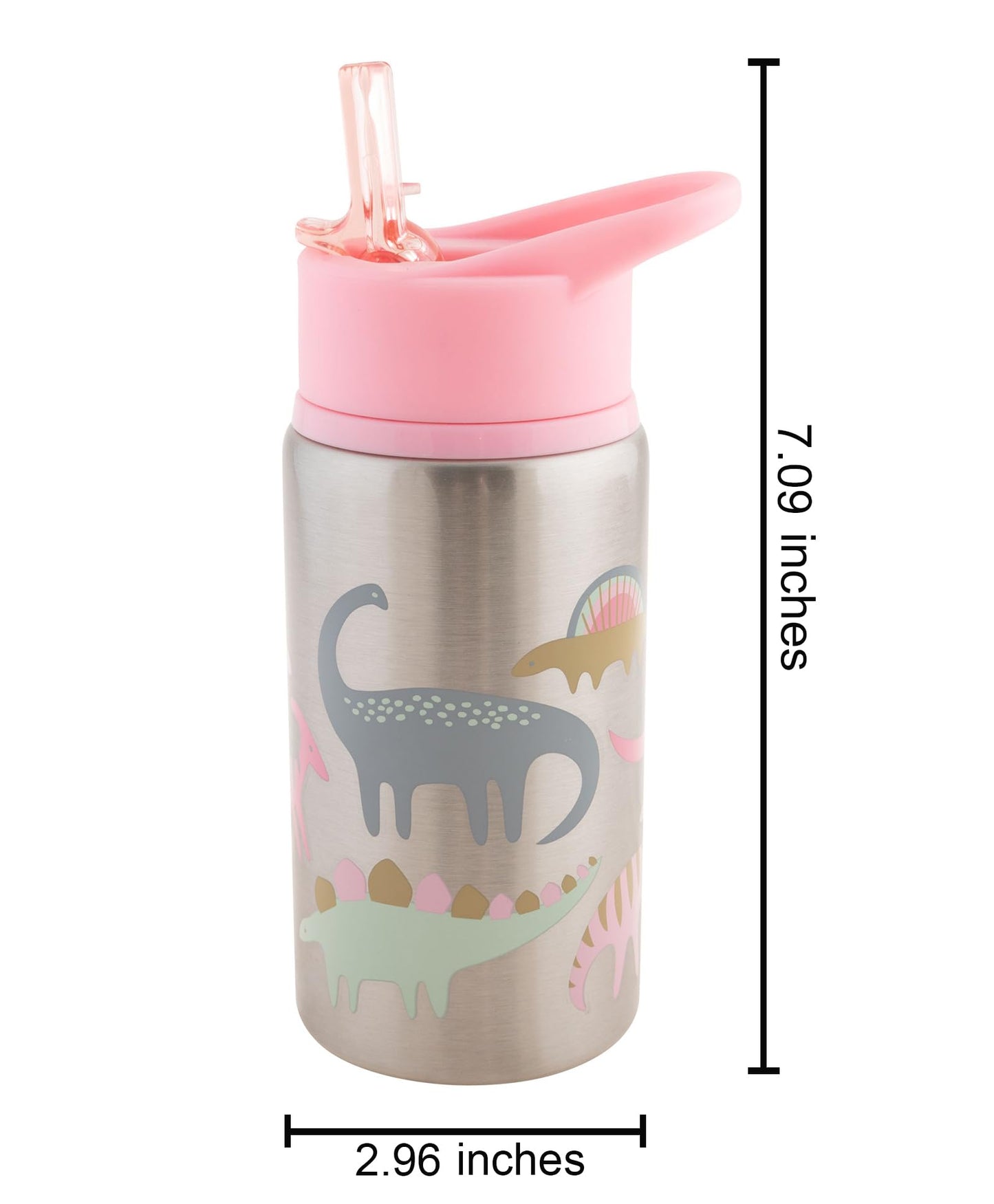 Stephen Joseph STAINLESS STEEL WATER BOTTLES PINK DINO, 18 Oz
