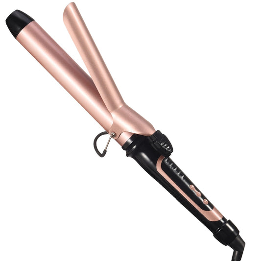 Lanvier 1.25 Inch Clipped Curling Iron with Extra Long Tourmaline Ceramic Barrel, Professional Hair Curler up to 450°F Dual Voltage for Traveling