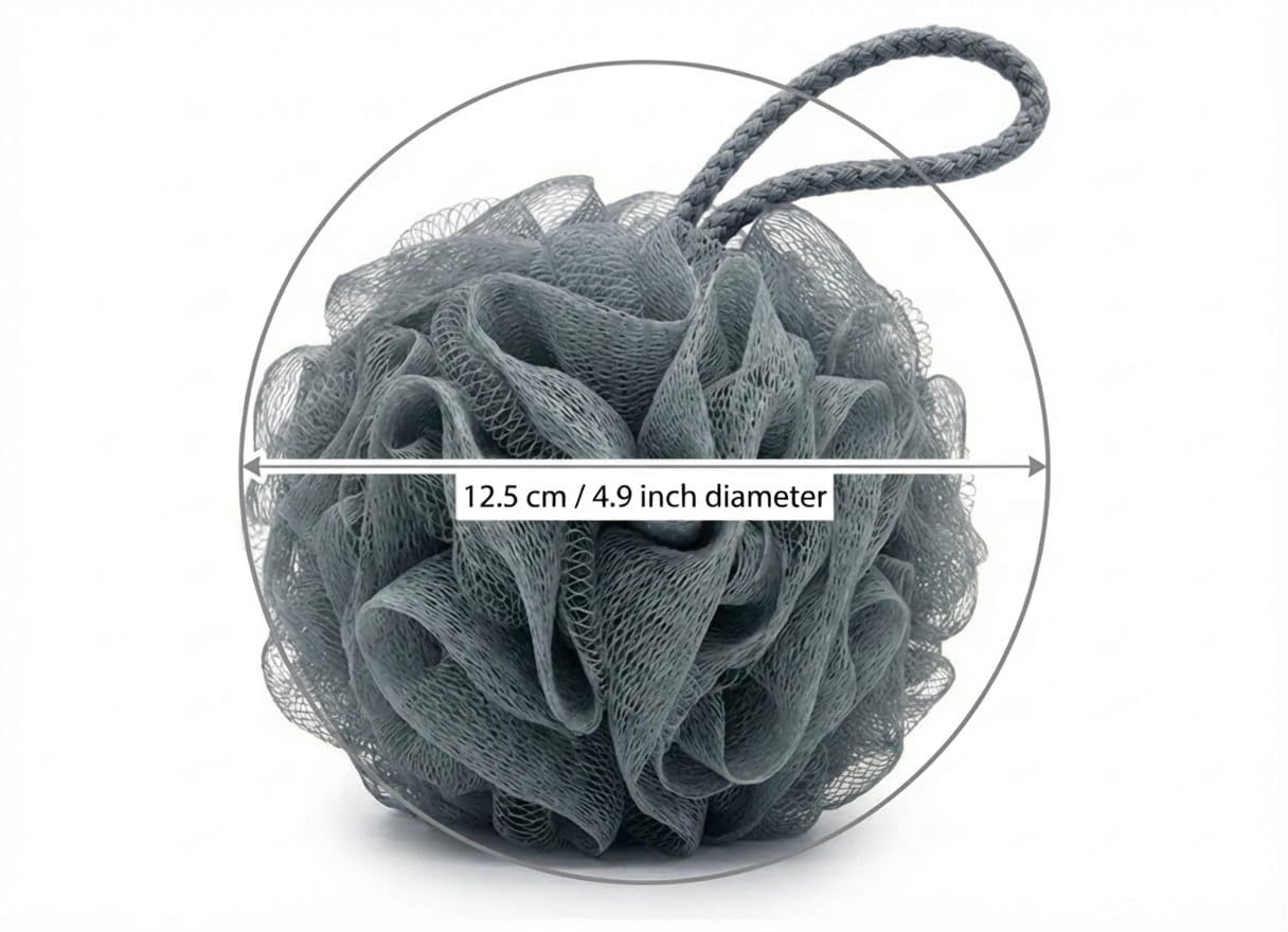 SPHTOEO Bath Shower Sponge Loofah - Extra Rich Lather Body Sponge for Shower, Soft & Comfortable Bath Pouf for Gentle Daily Cleansing?Gray (White
