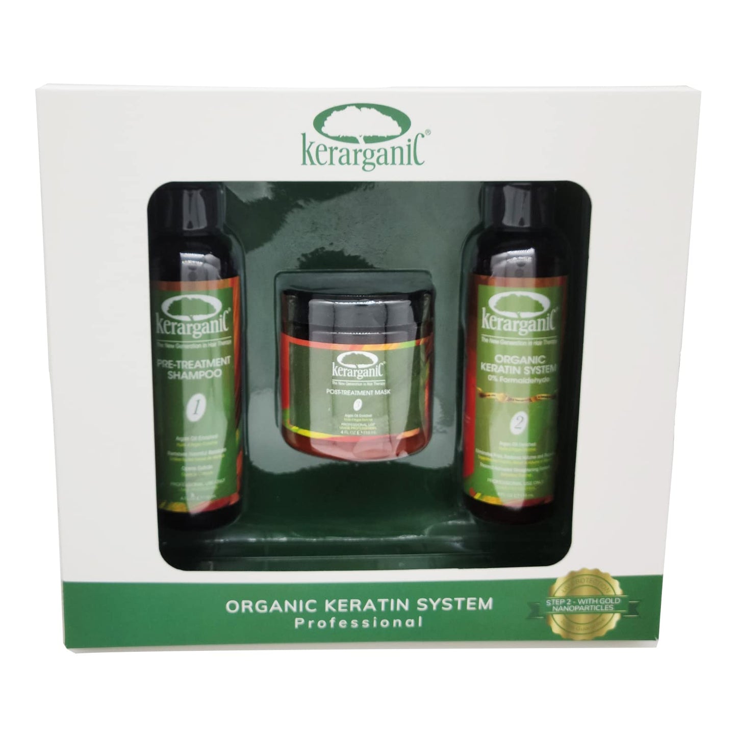 KERARGANIC Formaldehyde-Free Keratin System DIY Set: Pre-Treatment Shampoo, Hair Treatment, Post-Treatment Mask with Argan Oil - (4oz each)