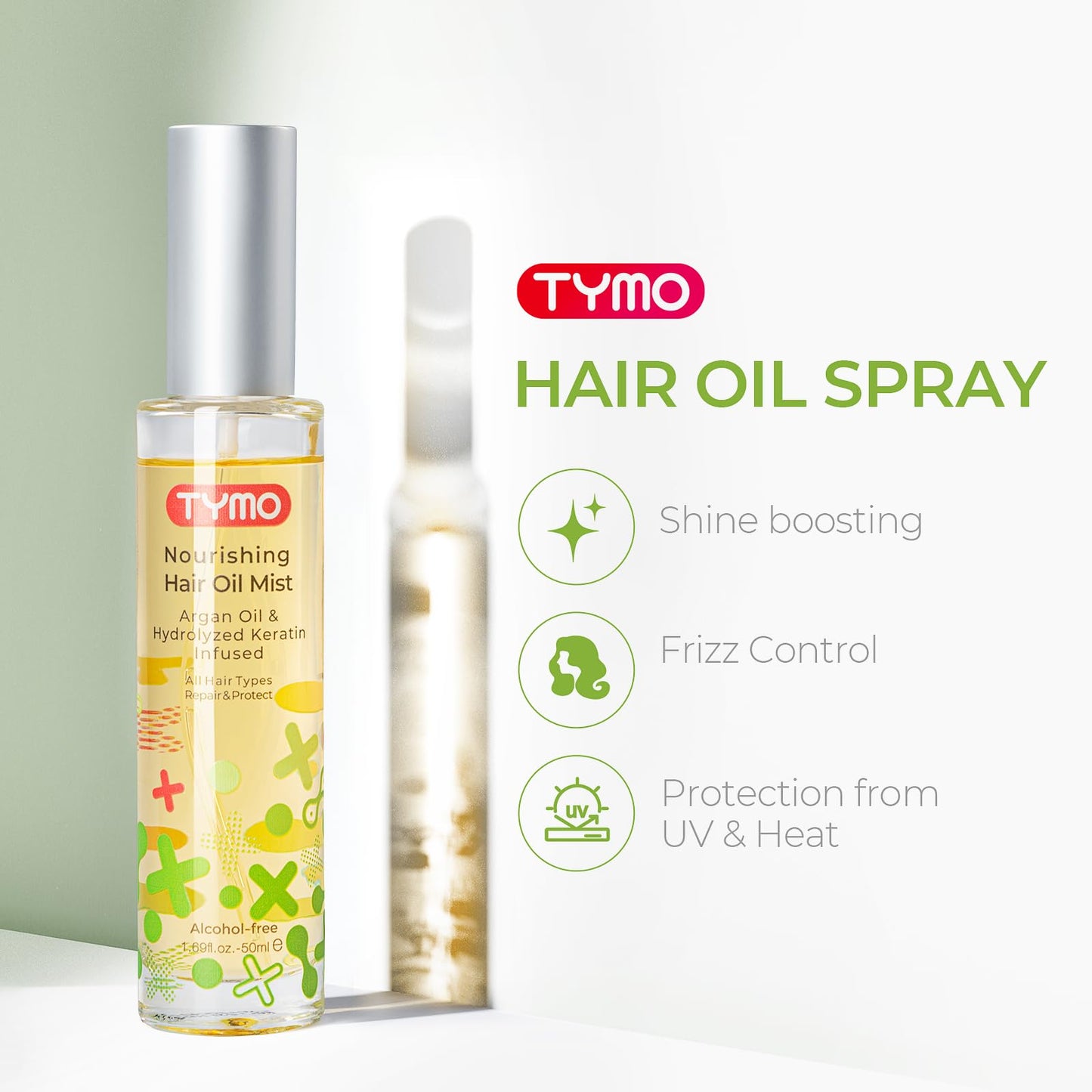 TYMO Argan Hair Oil Spray - Hydrating Natural 6 Blend Oil for Frizzy & Dry Hair, Organic Pure Formula, Daily Use for Hair, Smooth Damaged Ends, Olive