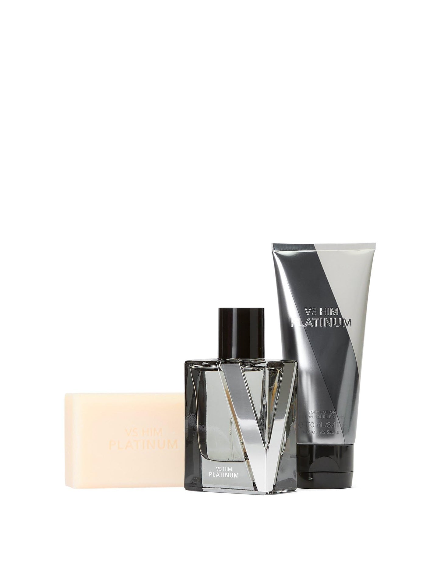 Victoria's Secret Platinum 3 Piece Luxe Fragrance Gift Set: 1.7 oz. Cologne, Travel Lotion, & Body Bar