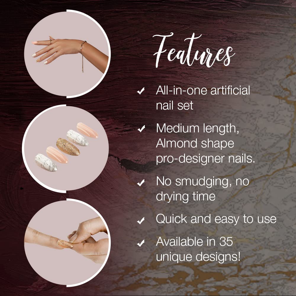 Ardell Nail Addict Premium Press On Nails - Pink Marble & Gold, Almond Fake Nails, 24-Pc Nail Extensions with Glue, Nail File & Cuticle Stick Beauty & Personal Care Ardell