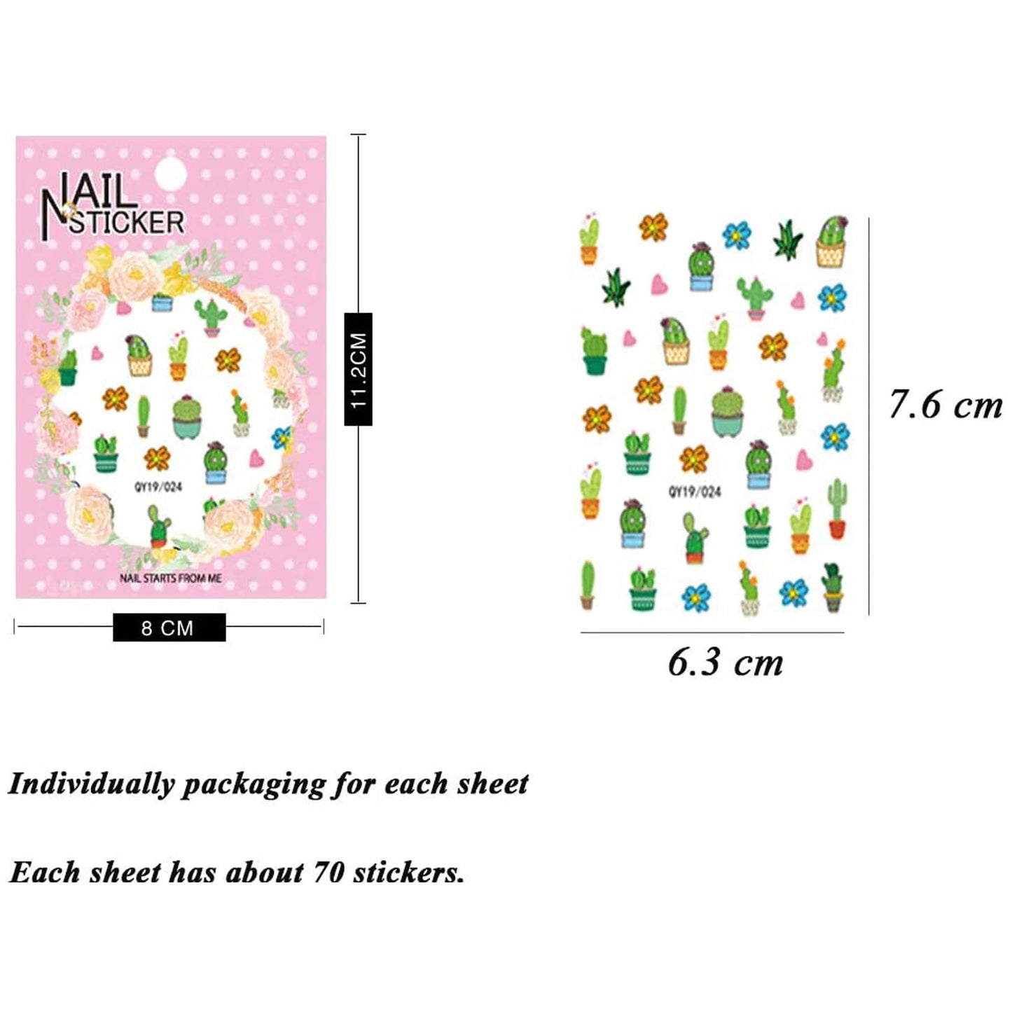 Nail Stickers for Women and Little Girls - 12 Sheets 3D Self-Adhesive DIY Nail Art Decoration Set Including Flowers Leaves Animals Plants Fruits Nail
