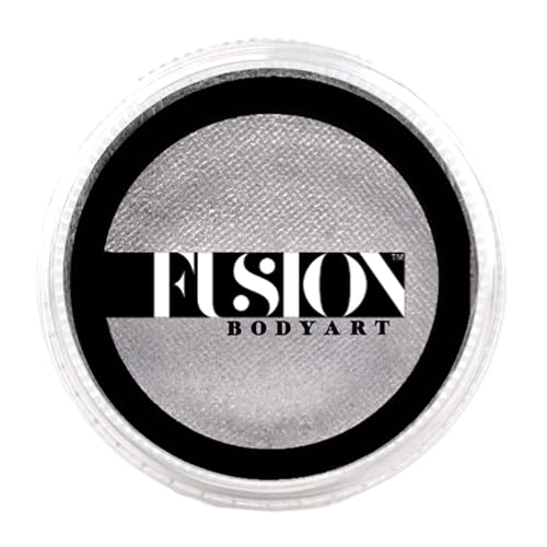 Fusion Body Art Pro Face Paint | Pearl Metallic Silver (32gm), Professional Quality Water Activated Shimmery Face and Body Paint Supplies Single