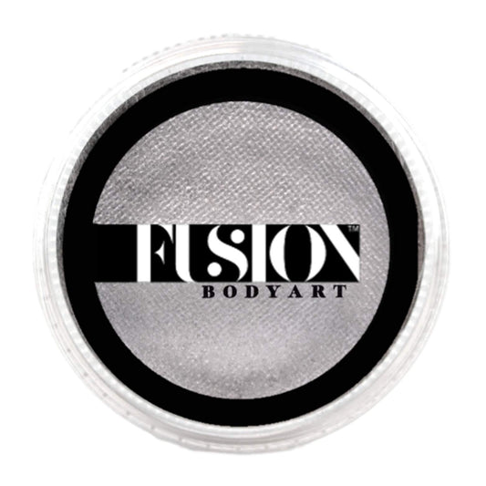 Fusion Body Art Pro Face Paint | Pearl Metallic Silver (32gm), Professional Quality Water Activated Shimmery Face and Body Paint Supplies Single