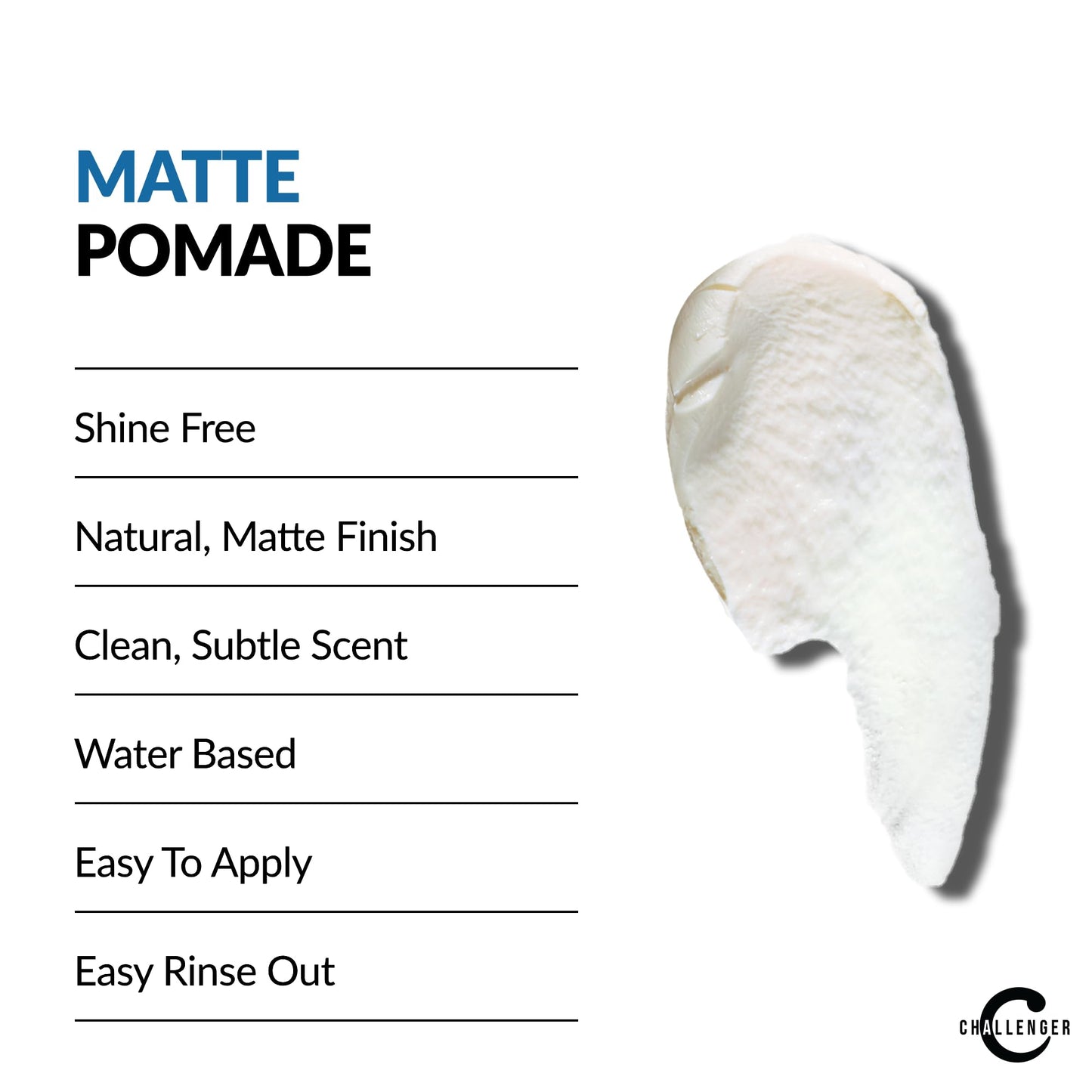Challenger Matte Cream Pomade | Natural, Shine Free Styling Product | Medium Firm All-Day Hold | Travel Friendly Water Based Hair Gel | For All Hair