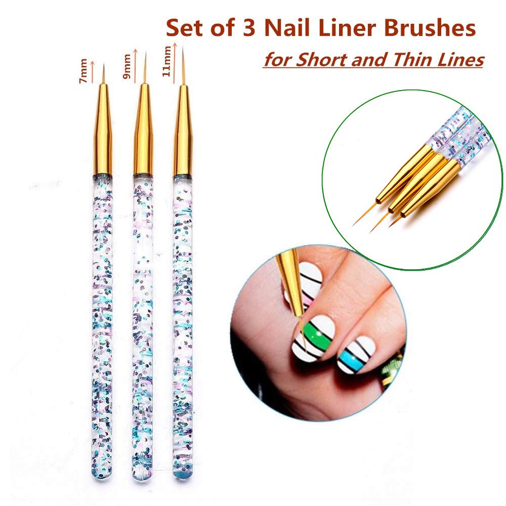 FULINJOY 11 Pc Nail Art Brush Set - UV Gel Painting Pen, Flower & Gradient Designs, Liner Brushes