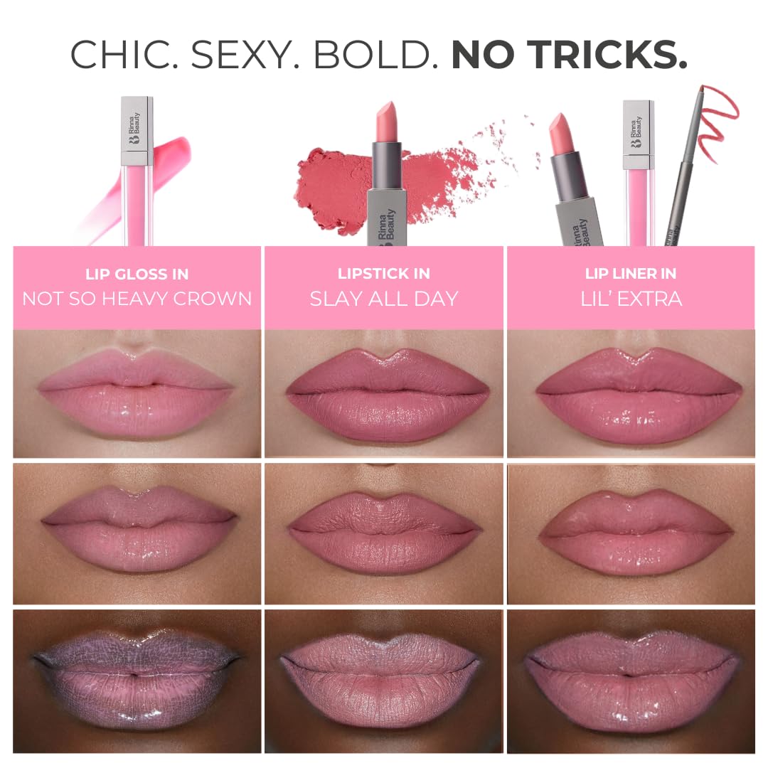 Rinna Beauty Icon Lip Kit - Pinky - All-in-one Lip Kit Includes Lipstick, Lip Gloss, and Lip Liner - CANDY PINK look - Vegan, Long-lasting, Anti-aging