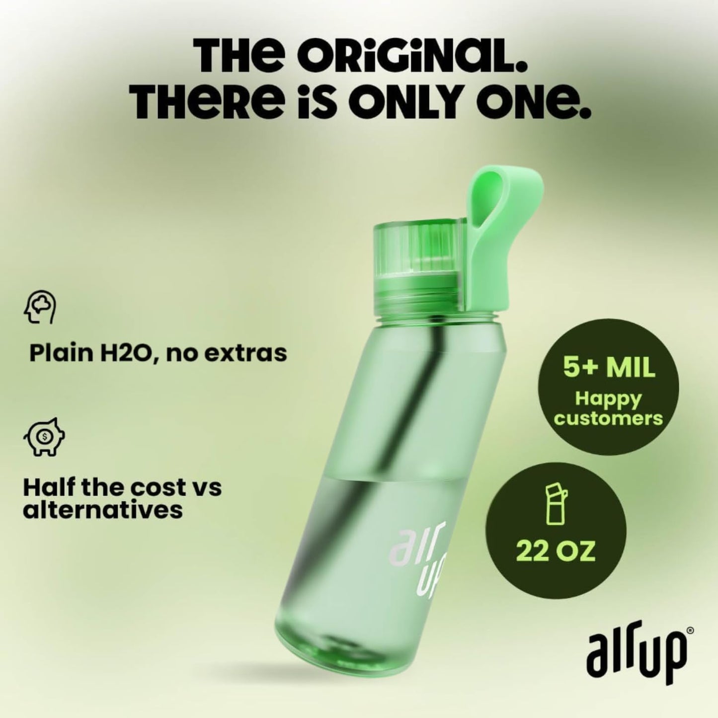 air up® water bottle (22 oz) for school, sports, gym | includes 5 scent pods & straw | flavored bottle in green - also for kids, boys, girls | no…