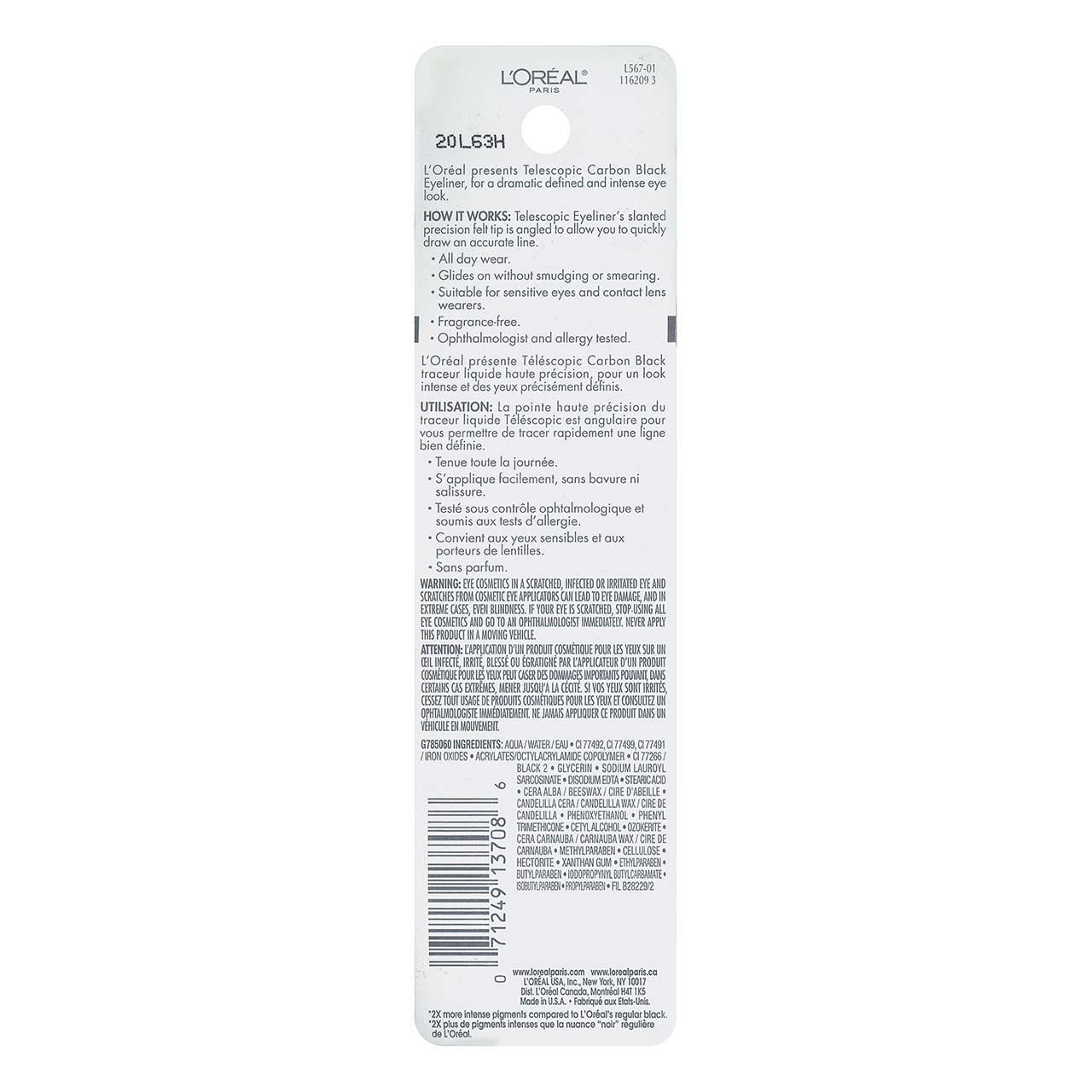 L'Oreal Telescopic Precision Liquid Eyeliner, Carbon Black [835] 0.08 oz (Pack of 2)