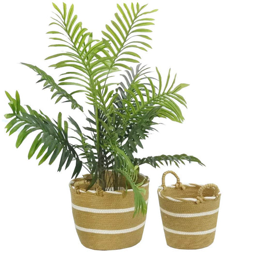 Admired By Nature Nesting Decorative White Stripe Basket with Handles - for All Season Home Decor, Indoor Outdoor Plants, Offices, Classrooms…