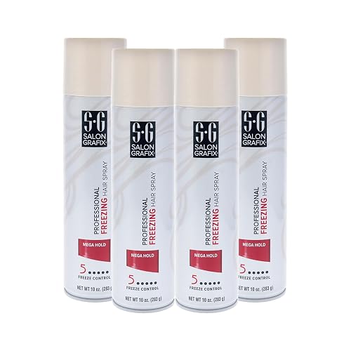 Salon Grafix Freezing Hair Spray Mega Hold - Quick-Drying Hairspray for Women and Men - Volumizing Formula - Professional Quality Results - 4 pc