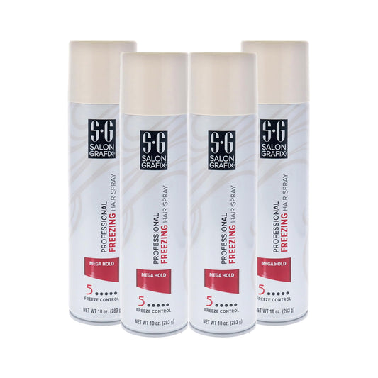 Salon Grafix Freezing Hair Spray Mega Hold - Quick-Drying Hairspray for Women and Men - Volumizing Formula - Professional Quality Results - 4 pc