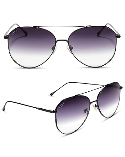 DIFF Jane Lightweight Aviator Sunglasses for Women UV400, Matte Black + Sharp Grey Gradient