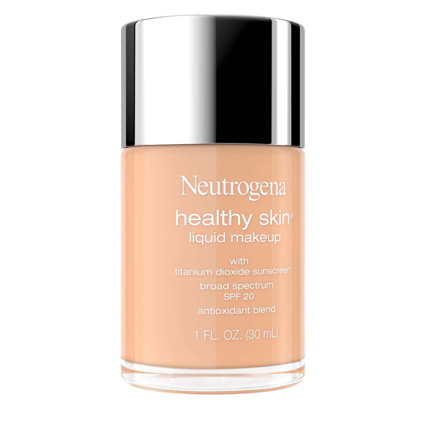 Neutrogena Healthy Skin Liquid Foundation Makeup Broad Spectrum SPF 20 Sunscreen, Medium Coverage, Vit B5, Antioxidants, All Day Wear, Shell Beige