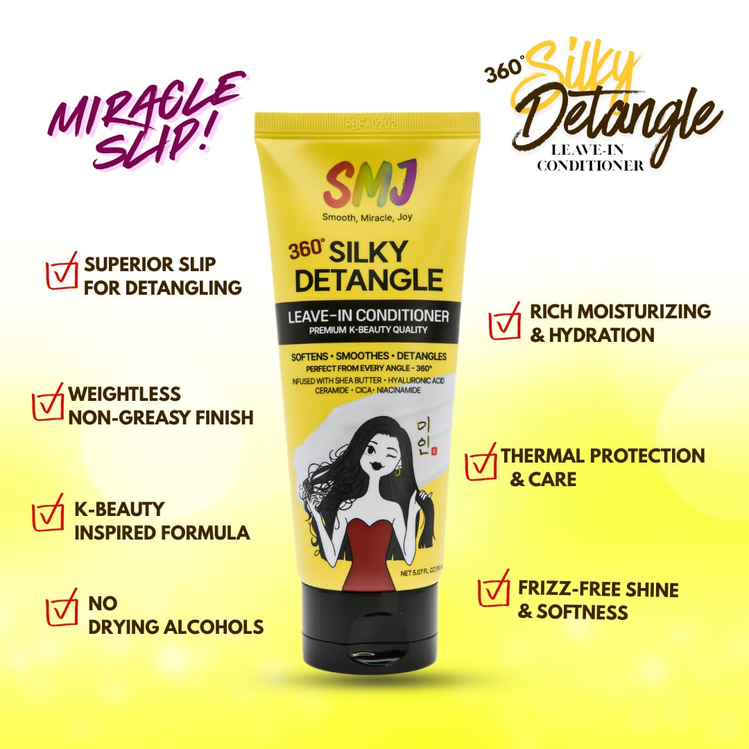 SMJ 360° SILKY DETANGLE LEAVE-IN CONDITIONER - Easy Slip & Detangling | Moisture & Frizz Control | For Braids, Natural & Synthetic Hair | Lightweight