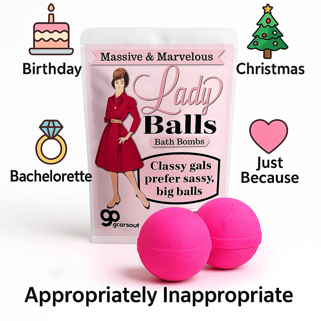 Lady Balls Bath Bombs - Massive XL 2 Pack Pink Fizzers - Funny Gift for Women, Moms, Sisters & Friends - Handmade Relaxation Bath Soak by Gears Out