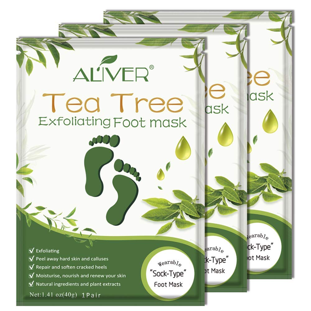 Foot Peel Mask 3 Pack， Exfoliator Peel Off Calluses Dead Skin Callus Remover，Soft Smooth Touch Feet-Men Women (Tea Tree) Beauty and Personal Care ALIVER Default Title