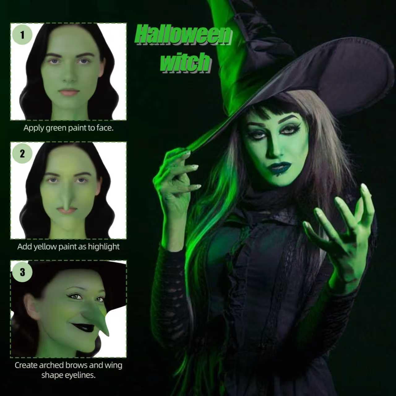 Halloween Witch Makeup Kit, SFX Character Set with Face Paint, Complete SFX Set for Halloween, with Scar Wax for Special Effects Costume Makeup