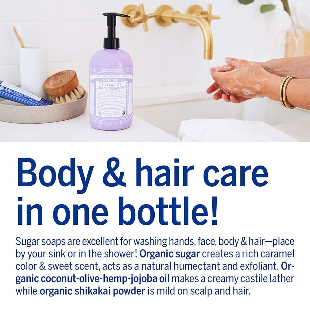 Dr. Bronner's - Organic Sugar Soap (Lavender, 12 Ounce) - Made with Organic Oils, Sugar and Shikakai Powder, 4-in-1 Uses: Hands, Body, Face and Hair Beauty & Personal Care Dr. Bronner's