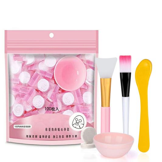 100 pcs Compressed Facial Mask Sheet Beauty DIY Disposable Mask Paper Natural Cotton Skin Care Wrapped Masks Normal Thick?Get a Small Mask Bowl, Mask