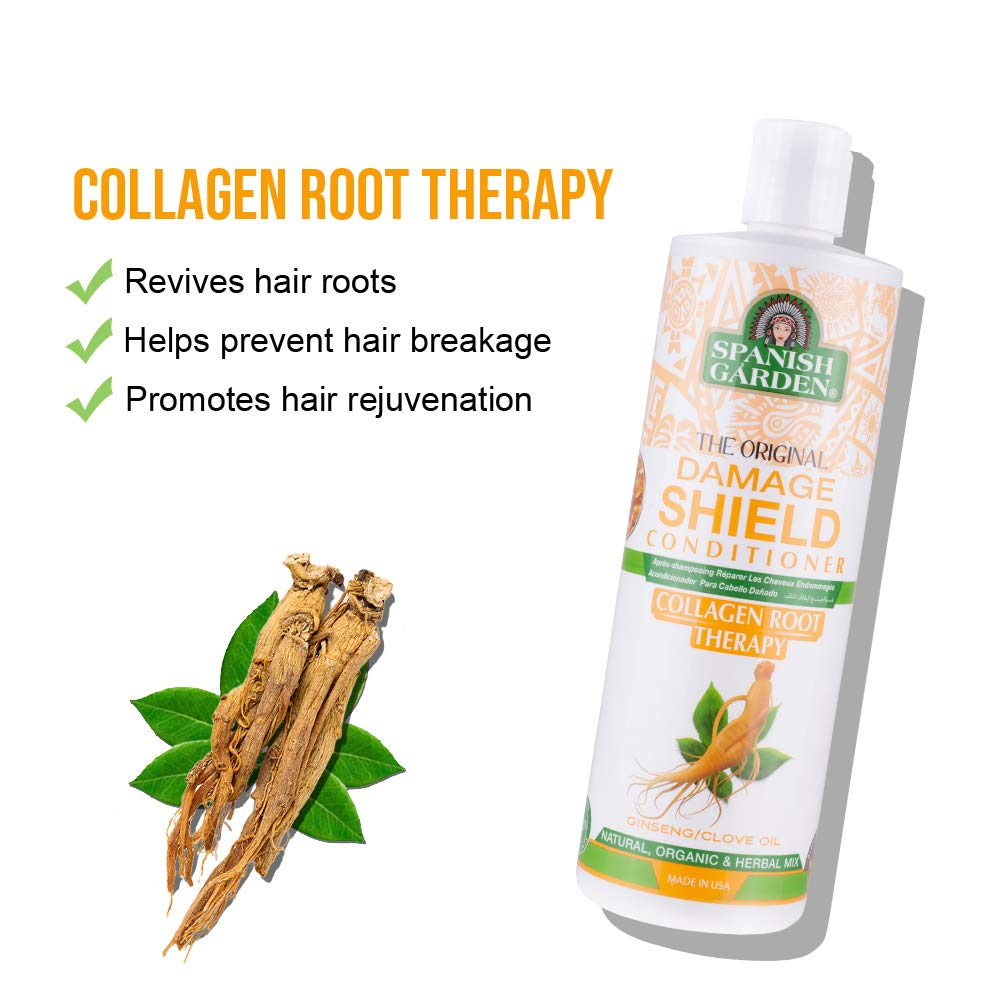 Spanish Garden Damage Shield Conditioner| Collagen Root Therapy with Organic Oils, Natural Vitamins, and Herbal Extracts | For Weak & Fragile Hair, 16