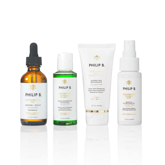 Philip B. 4 Step Discovery Kit - Includes Peppermint Avocado Shampoo, Rejuvenating Oil, Detangling Toning Mist & Lightweight Deep Conditioner, 2 fl oz