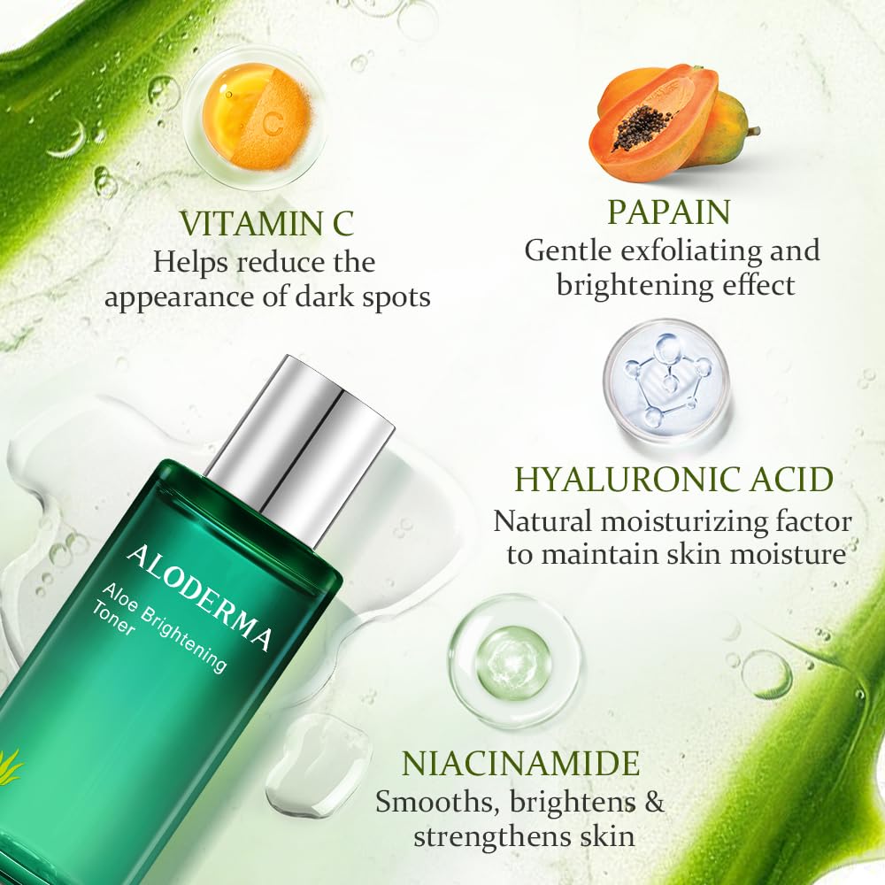 Aloderma Aloe Brightening Face Toner Made with Organic Aloe Vera Juice - Naturally formulated with Hyaluronic Acid & Niacinamide to Refine Skin Tone