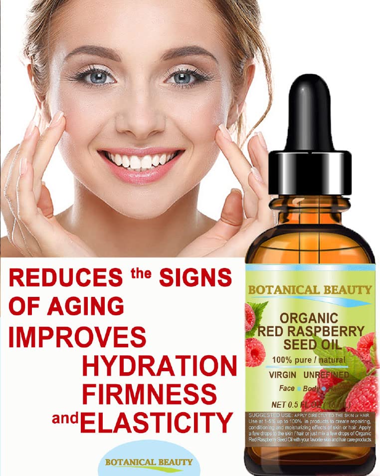 Botanical Beauty Organic RED RASPBERRY SEED OIL 100% Pure Natural Undiluted Virgin Unrefined Cold Pressed Carrier Oil for Face, Skin, Hair, Lip, Nails