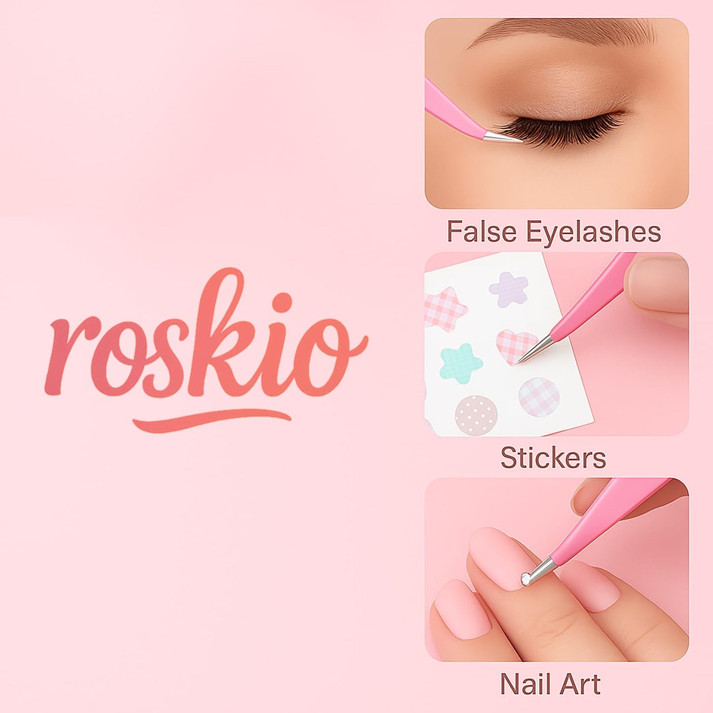 Roskio Nail Tweezer, 2pcs Stainless Steel Straight & Curved Nail Art Tweezers for Stickers, Rhinestone, Eyelash Extension, Nail Stickers, Cuticle
