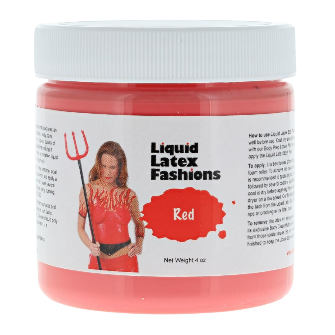 Red 4 Oz - Liquid Latex Body Paint, Ammonia Free No Odor, Easy On and Off, Cosplay Makeup, Creates Professional Monster, Zombie Arts, Devil Make Up