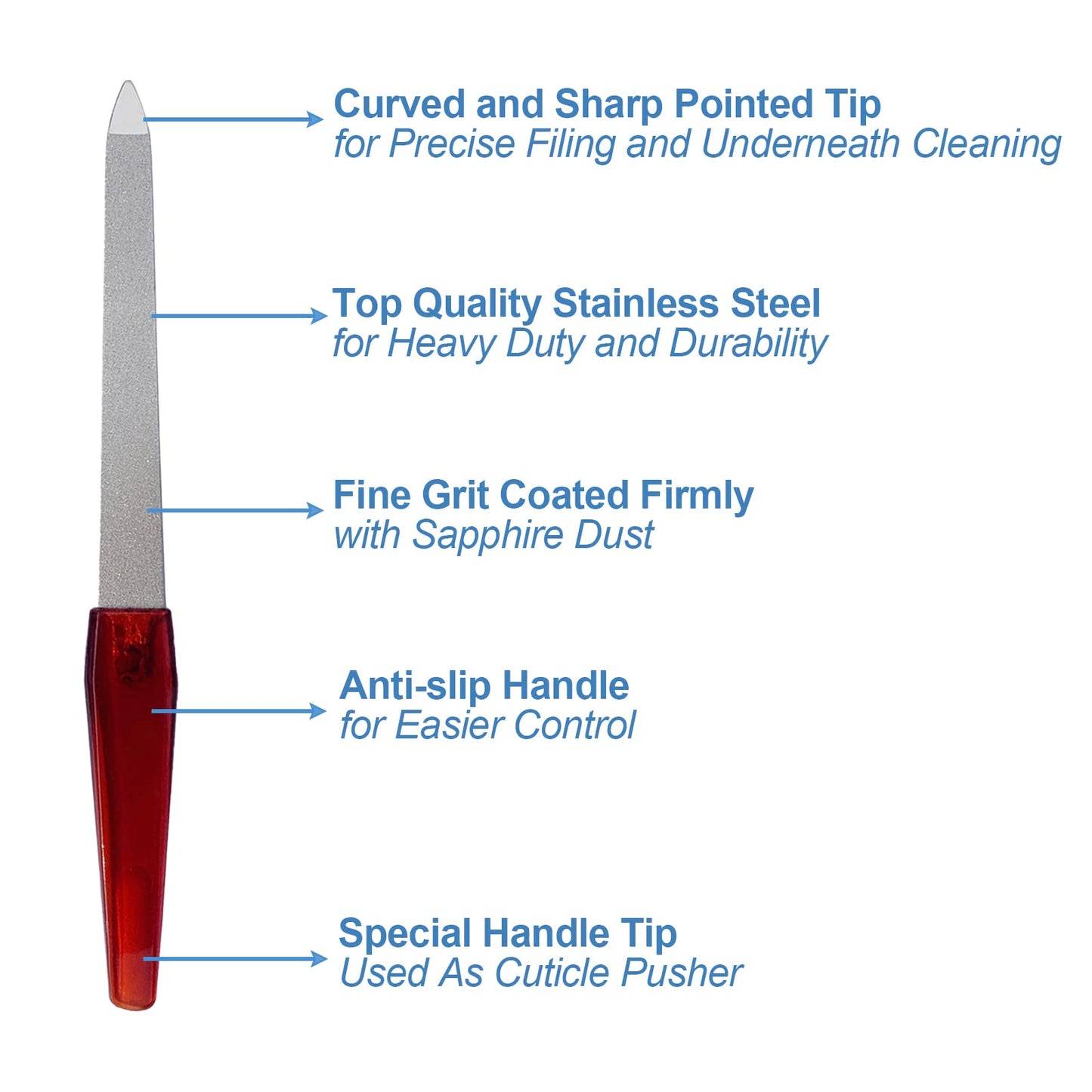 Metal Nail File (6 Pcs), Nail Files for Natural Nails Made of Stainless Steel, Sword Fingernail Files with Sharp Pointed Tip Non Slip Handle, Diamond Beauty and Personal Care GigaGround
