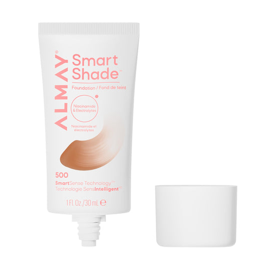 Almay Smart Shade™ Foundation, Oil-Free, Non-Comedogenic, Hypoallergenic, Vegan Face Makeup, 500 Medium Deep, 1 fl oz