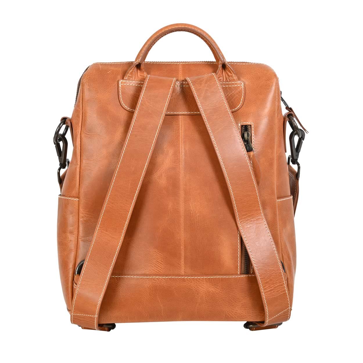 STS Ranchwear Women's Cowhide Basic Bliss Casual Durable Adjustable Leather Backpack with 2 Removable Shoulder Straps, Tan