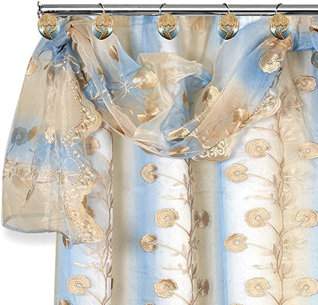 Popular Bath 961669 Ombre Rose, Shower Curtain Sheer LACE, Blue