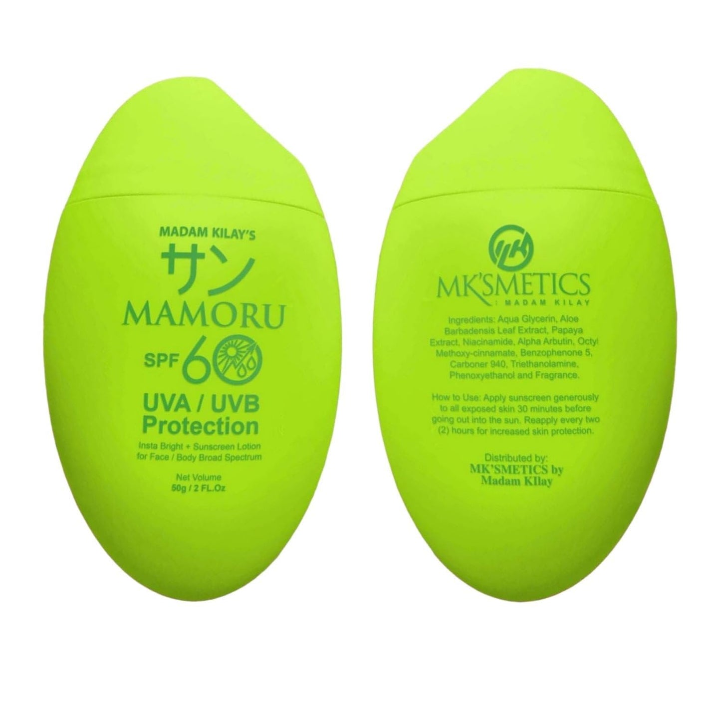 2 Packs Madam Kilay's Mamoru SPF 60 UVA/UVB Protection - 50g each