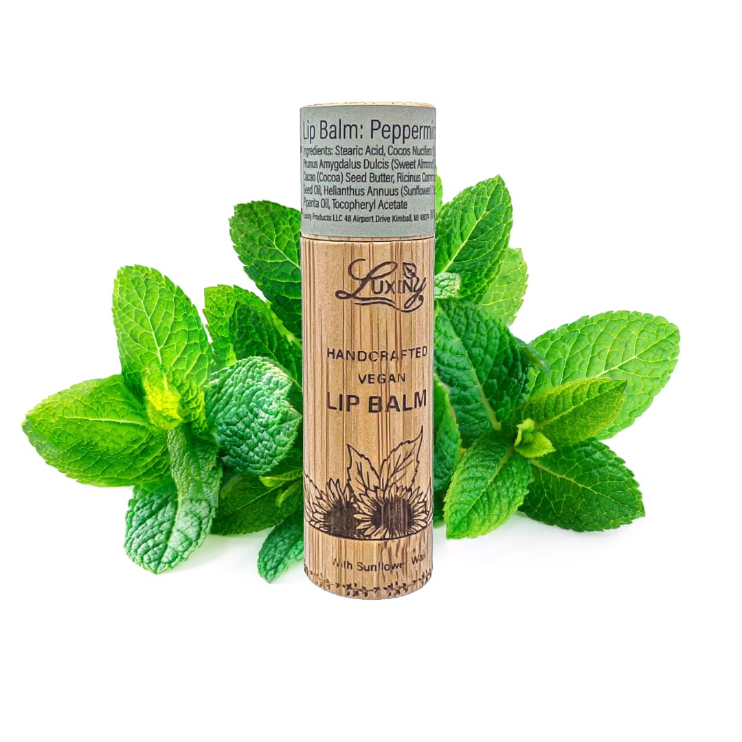 Luxiny Lip Balm 3-Pack - Vegan, Natural Moisturizing Lip Care in Bamboo Tubes with Sunflower Wax and Vitamin E (.15, Peppermint, Vanilla Buttercream Beauty and Personal Care Luxiny