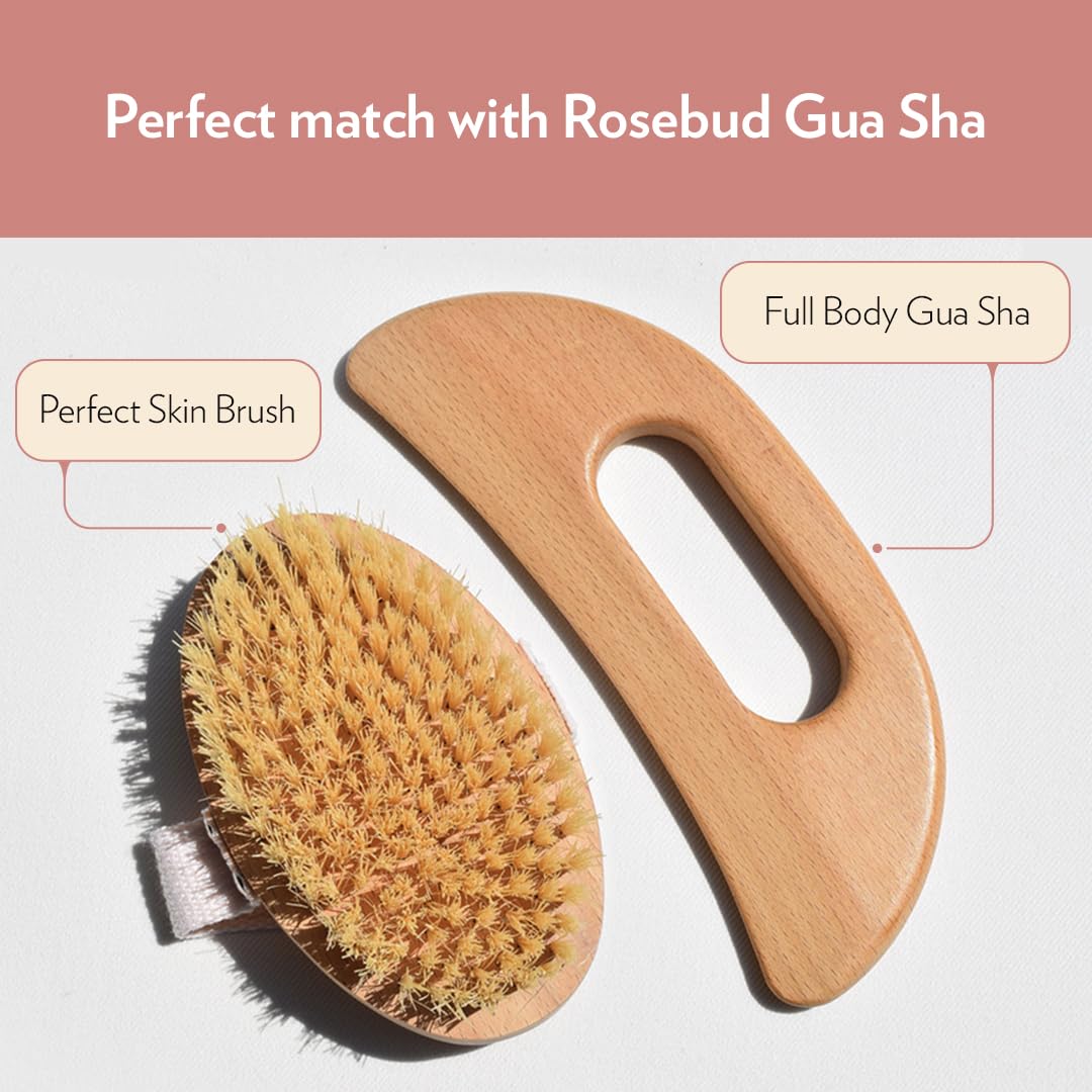 Rosebud Woman Body Brush for Dry Brushing & Lymphatic Drainage - Sustainable Beechwood Handle with Vegan Sisal Bristles - Exfoliating Skincare Tool