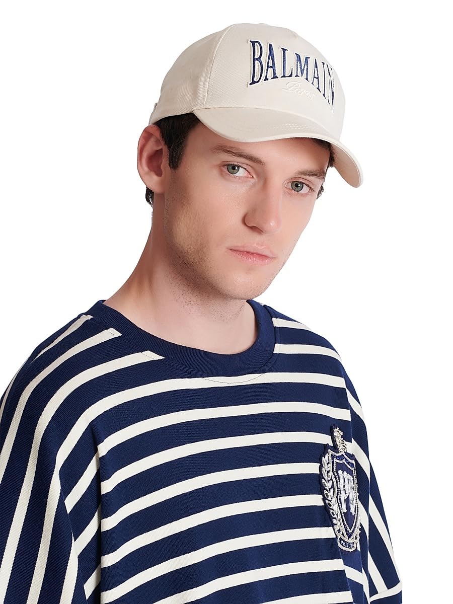 Balmain, College Emblem Cotton Baseball Cap, Natural Marine