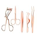Arroyner 5 Pieces Eyelash Applicator Tool False Eyelashes Applicator Eyebrow Curler Eyebrow Scissors (Rose Golden)