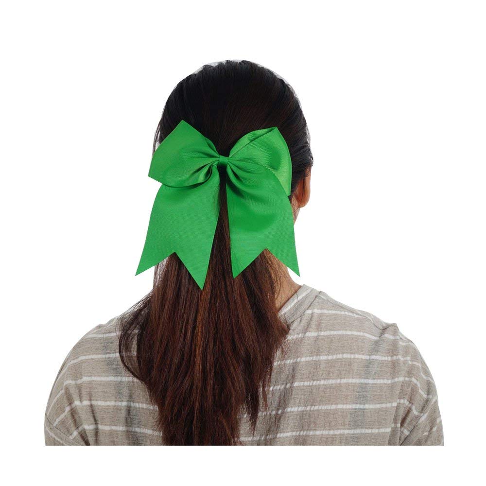 16PCS 8" Large Cheer Hair Bows Ponytail Holder Elastic Band Handmade for Cheerleading Teen Girls College Sports (Green, 1 Count (Pack of 16))